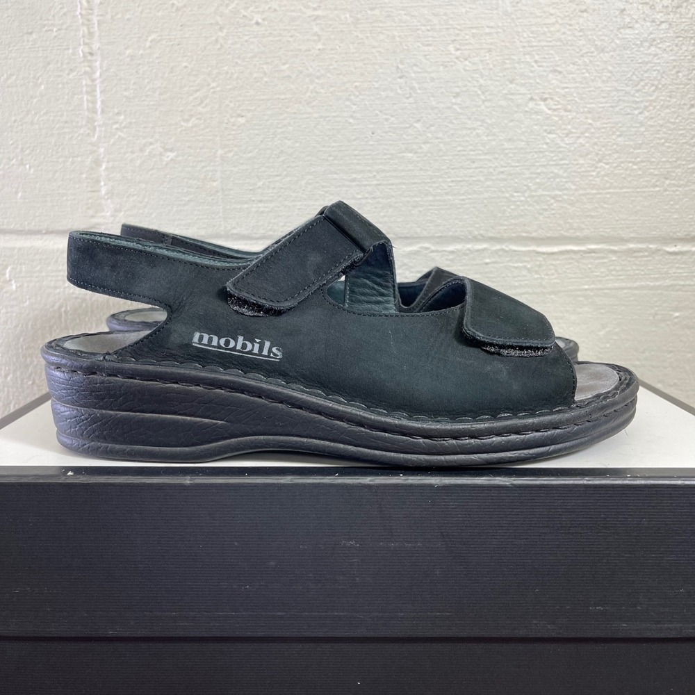 MEPHISTO Mobils Myrta Sandals Black Nubuck Double Strap Women's 40 EU/10 US